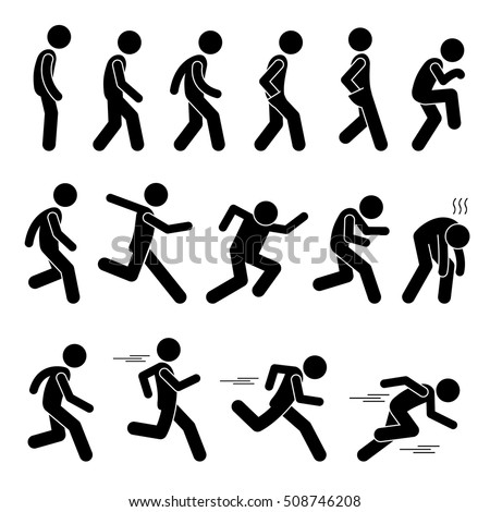 Various Human Man People Walking Running Runner Poses Postures Ways Stick Figure Stickman Pictogram Icons ストックフォト © 