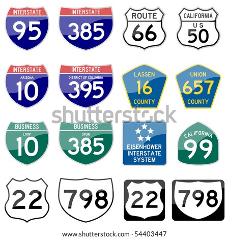 Road Sign Interstate Glossy Vector (Set 8 of 8)