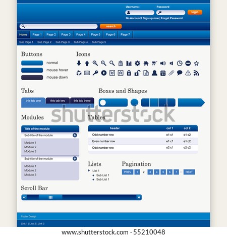 Website Web Design Elements Blue Theme Vector