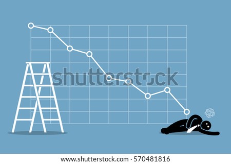 Businessman fainted on the floor as the stock market falls badly. Vector artwork depicts financial failure, bearish stock market, bad sales, business loss, and investment lost.