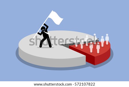 Pareto principle. 80 and 20 percent rules. Vector artwork depicts majority of the market share is captured and dominated by one person, while the minority share market is owned by many people.