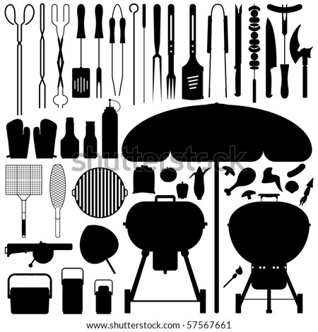 Barbecue BBQ Silhouette Set Vector