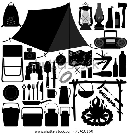 Camp Camping Picnic Recreational Jungle Survivor Tool Equipment Silhouette