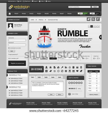 Web Website Element Design Template Grey Dark Vector