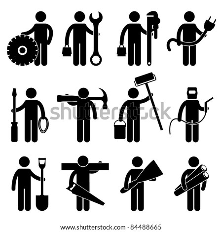 Engineer Mechanic Plumber Electrician Wireman Carpenter Painter Welder Construction Architect Job Occupation Sign Pictogram Symbol Icon