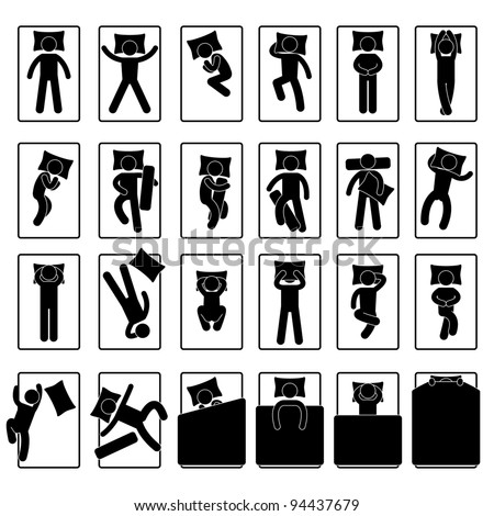 Sleep Sleeping Position Style Posture Method Way on Bed Icon Symbol Sign Pictogram