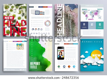 Set of Design Templates for Brochures, Flyers, Mobile Technologies, Applications, and Online Services, Typographic Emblems, Logo, Banners and Infographic. Abstract Modern Backgrounds. 