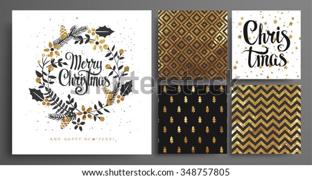  Christmas and New Year's  Template Set for Greeting Scrapbooking, Congratulations, Invitations, Tags, Stickers, Postcards.  Christmas Posters set. Vector illustration.