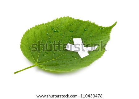 Save the nature. Ecology nature or environmental concept with green leaf and band aid on white