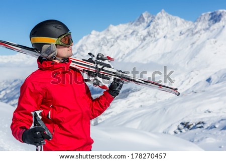 Man On Ski Holiday In the Mountains