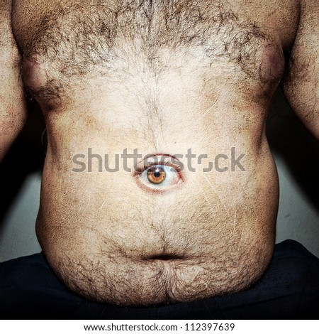 monstrous belly fat of dirty man