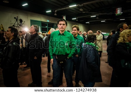 BERGAMO, ITALY - APRIL 14: Lega Nord meeting in Bergamo April 14, 2012. The Italian right political party Lega Nord, meets with its voters to discuss internal problems and elect new president