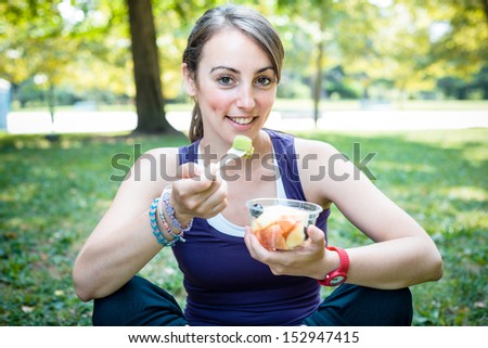 beautiful woman fitness running at the park - stock photo