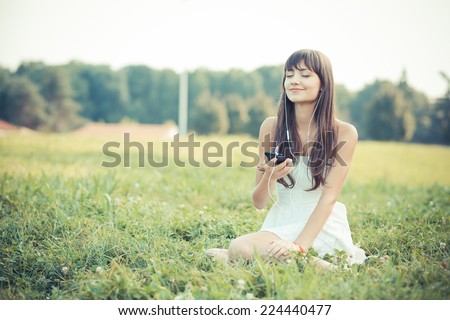 Similar – Image, Stock Photo Woman with thin gentle chamomile in orchard