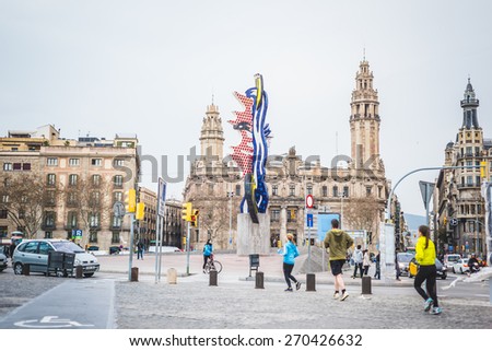 BARCELONA, SPAIN - MARCH 21: streets of Barcelona on March 21, 2015. Barcelona is the capital city of Catalonia in Spain and the country\'s second largest city, with a population of 1.6 million
