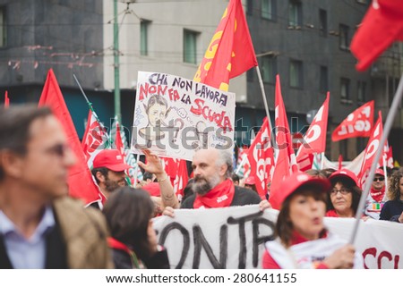 MILAN, ITALY - MAY 05: Students manifestation held in Milan on May, 5 2015. Students and teachers took to the streets to protest against new laws on education by minister Stefania Giannini