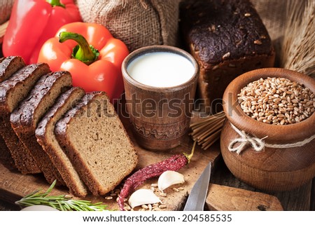 Wheat grain in the composition with cooking items
