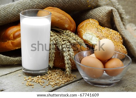 Bread with a mug of milk