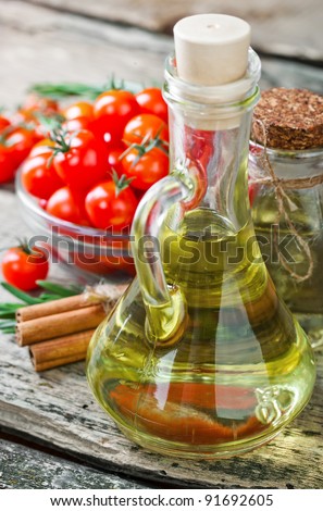 Stock Photo: The composition of vegetable oils in the old background