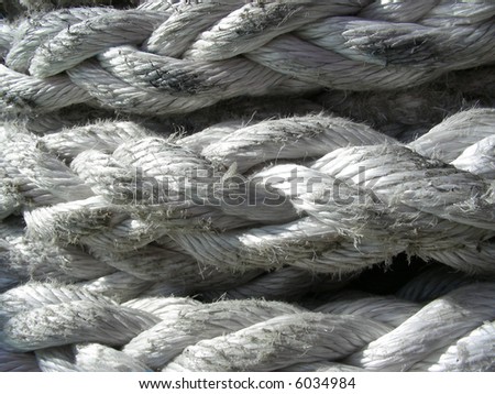Close-up of white nautical rope on a ship