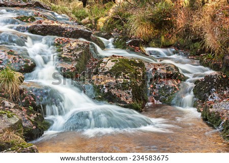 Waterfall in the Harz mountains, part of the Lower Bodefall of the stream Warme Bode near Braunlage, Lower Saxony, Germany