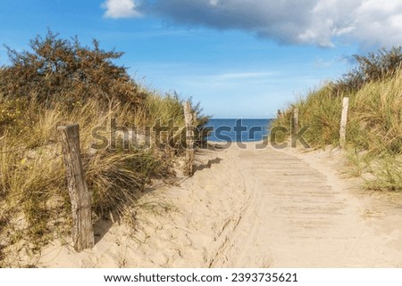 Image, Stock Photo Path through the dunes with a view of the beach of the North Sea