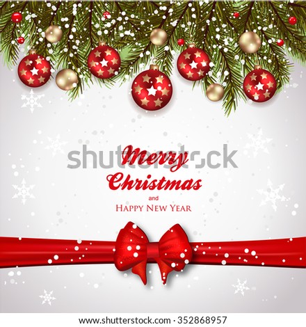 Christmas Background-Fir And Christmas Balls Stock Vector Illustration