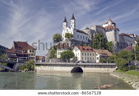 Aarburg castle by the river Aara.Aarburg is a municipality in the district of Zofingen in the canton of Aargau in Switzerland.