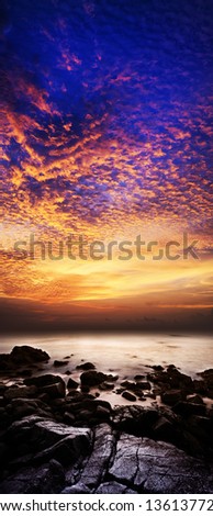 Spectacular sunset scene. Vertical panorama.