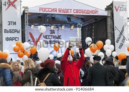 MOSCOW- DECEMBER 24: Protest on prospekt of Akademik Sakharov against the election results to the State Duma of the Russian Federation on December 24, 2011 in Moscow, Russia.
