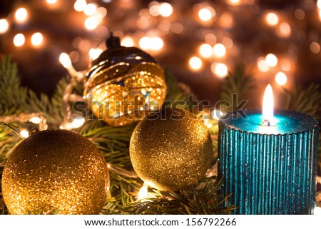 Beautiful ornaments and candles as a New Year decoration, New Year decorations, photography