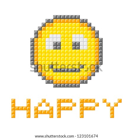 Happy Smiley Emotion Icon in Pixel Blocks