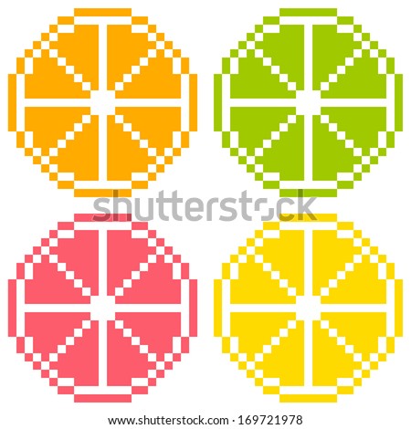 Vector Images Illustrations And Cliparts 8 Bit Pixel Art Citrus Fruit Slices Orange Lime Grapefruit Lemon Seamless Background Tile Hqvectors Com
