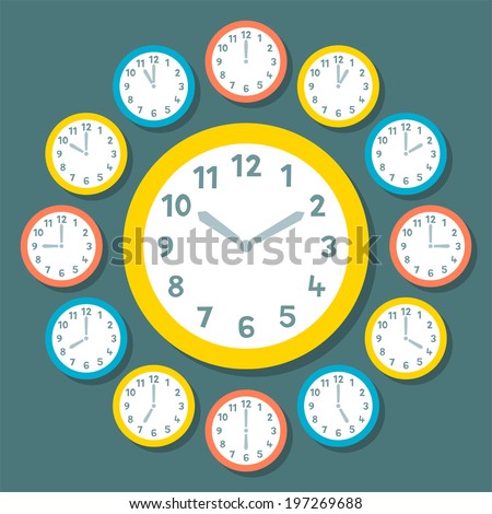Retro Vector Clocks Showing All 12 Hours