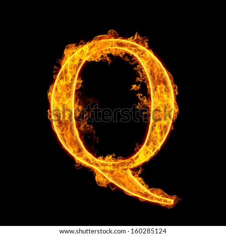 Fire Alphabet Letter Q Isolated On Black Background. Stock Photo ...