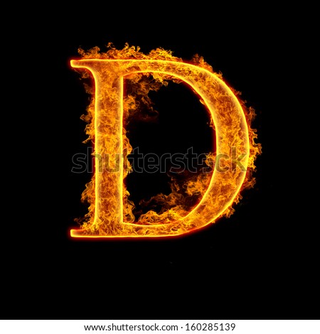 Fire Alphabet Letter D Isolated On Black Background. Stock Photo ...