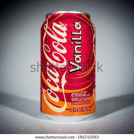 MOSCOW, RUSSIA-APRIL 4, 2014: Can of Coca-Cola Vanilla. Coca-Cola is a carbonated soft drink sold in stores, restaurants, and vending machines throughout the world.