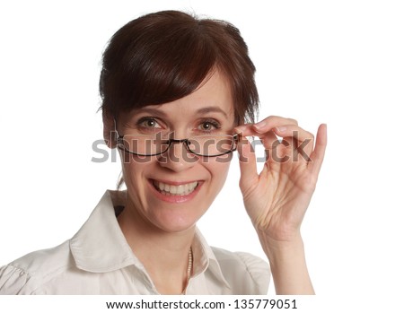 Portrait Of A Middle-Aged Woman Wearing Glasses, Isolated On White ...