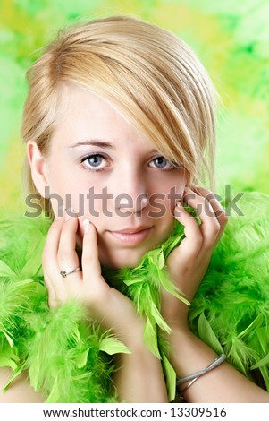 teen girl with feather boa