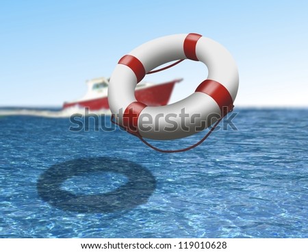 Rescue boat and buoy at sea