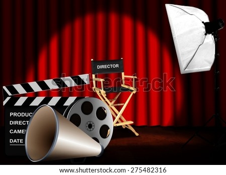 Film reel with megaphone and director chair