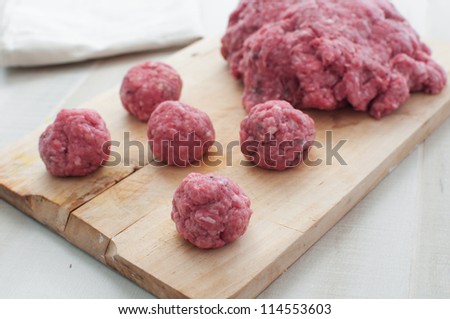 Ground meat and meatballs raw uncooked horizontal