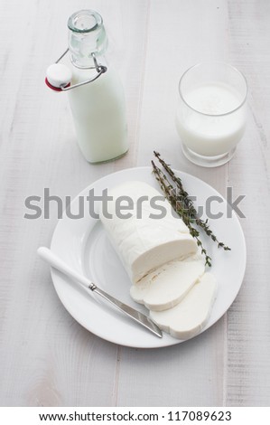 Mozzarella cheese sliced with butter milk top view