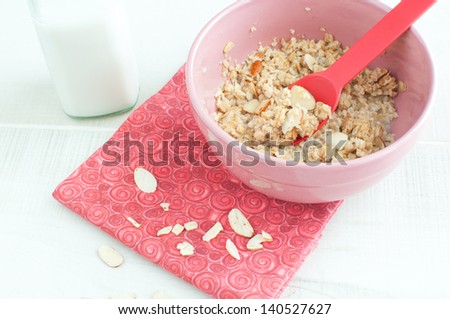 Oats with almond nuts and milk