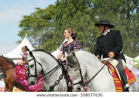 BRUSSELS, BELGIUM-JUNE 2: Unidentified riders show their art during EuroFeria Andaluza on June 2, 2012 in Brussels. This celebration of Spanish culture is an annual artistic event in Brussels.