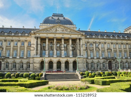 The Royal Palace in center of Brussels, view from Place des Palais, Belgium in bright day
