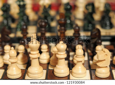 Artisan souvenir chess set on village market
