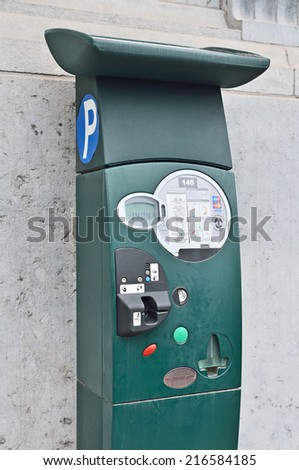 BRUSSELS, BELGIUM - AUGUST 18, 2014: Terminal for payment for parking on a street in centre of Brussels. Parking is not gratis in most areas of the city