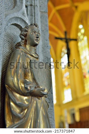 VISE, BELGIUM-JULY 07, 2014: Decorative element of a pulpit in Collegiale Saint-Martin and Saint-Hadelin or church of Saint-Martin of Vise. The history of the church starts from 1338