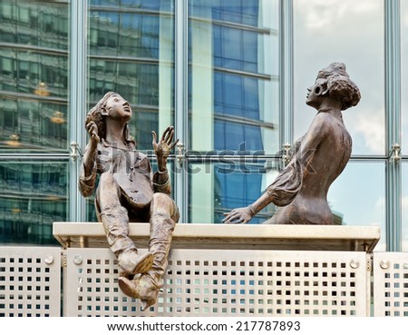 BRUSSELS, BELGIUM-SEPTEMBER 16, 2014: Modern office of European Commission institution decorated with a sculpture group